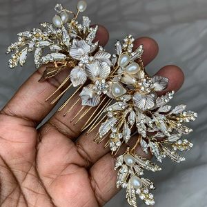 Pearl Gold Plated Hair Brooch | Hair Decor
